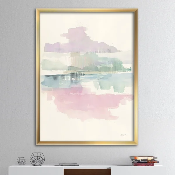 Designart 'Pink Lifting Fog' Shabby Chic Framed Art Print - 34 in. Wide x 44 in. High - Gold