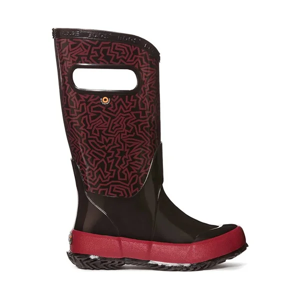 Bogs Unisex Children's Rain Boot, Size: 2, Black Multi Maze Rubber