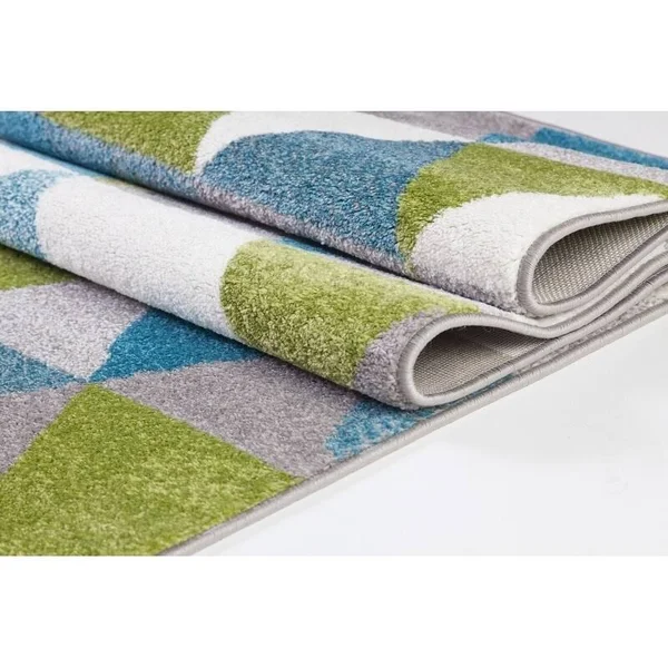 Ladole Rugs Boston Collection Geometric Pattern Empire Triangles Area Rug Carpet in Green Blue White, 8x11 (7'10 inch x 10'5 inc