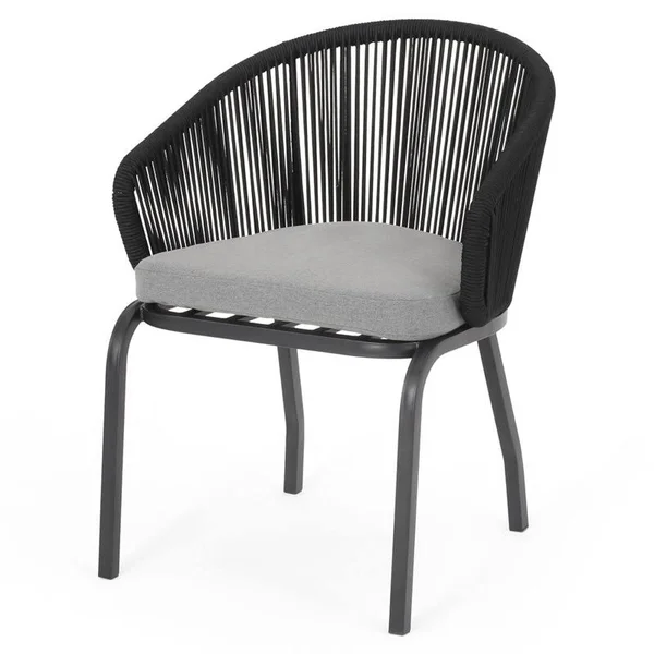 Noble House Kriday Outdoor Modern Club Chair, Set of 2, Black and Gray