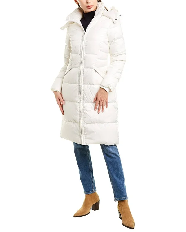 Cole Haan Faux Fur-Trim Puffer Coat - White