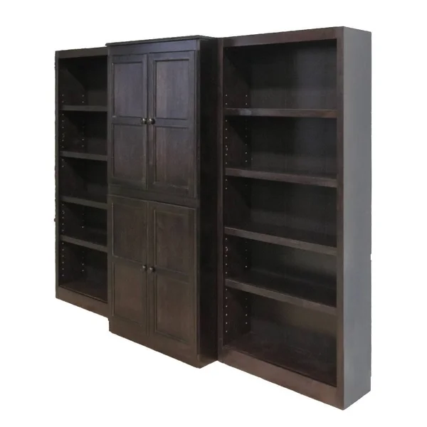 15 Shelf Bookcase Wall with Doors, 72 inch Tall, Espresso Finish - Concepts in Wood WKT3072-E