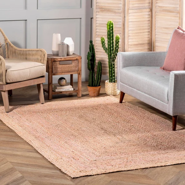 nuLOOM Hand Braided Otelia Denim and Jute Area Rug, 8& x 10&, Beige