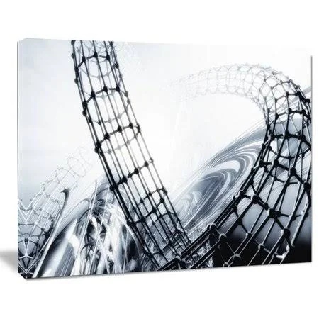 Design Art 'Fractal 3D Black White Design' Graphic Art on Wrapped Canvas - Size: 30 inch H x 40 inch W x 1 inch D