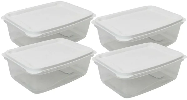 Set of 4 - 3 Litre Plastic Food Storage Containers with Vent White Lid Rectangle