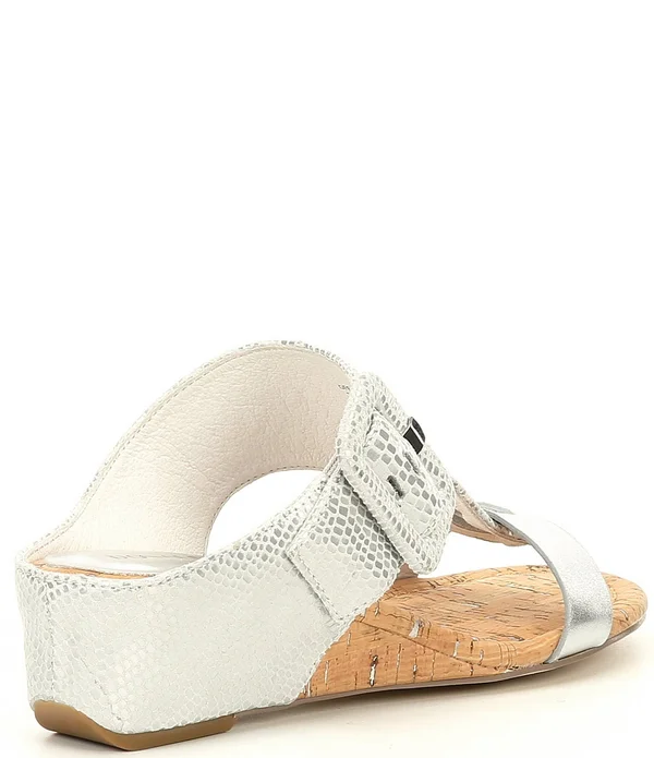 Donald Pliner Ofelia Buckle Printed Leather Cork Wedge Slides - 10M