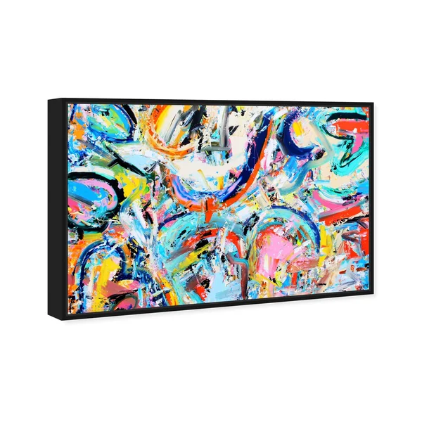 Oliver Gal Abstract Wall Art Framed Canvas Prints 'Vita Loqui by Tiago Magro' Paint - Blue - Pink - 54 x 36 - Gold