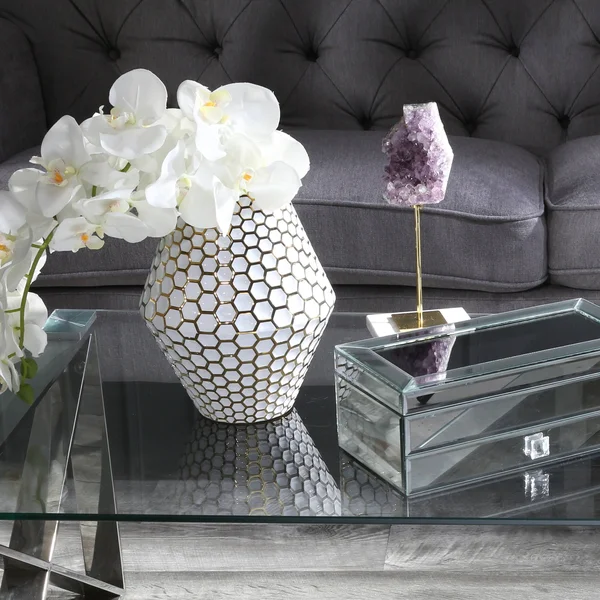 Sagebrook Home White/Gold Decorative Ceramic Vase