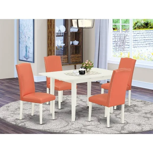 East West Furniture Norfolk 5-Piece Wood Dining Table and Chair Set in White - NOEN5-LWH-78