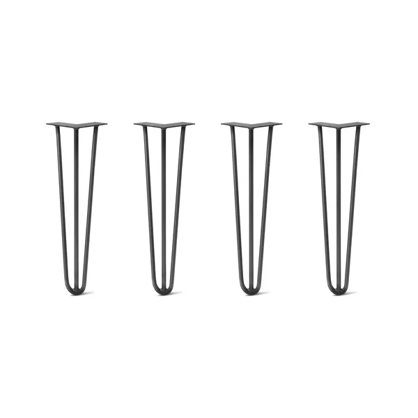 Hairpin Legs Set of 4, 3-Rod Design - Jet Black Satin Powder Coated Finish, 31x22, Jet Black, 3/8x22