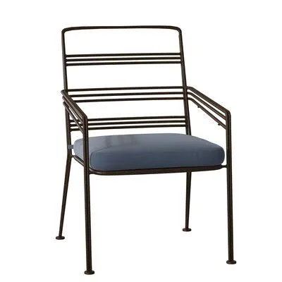 Madison Patio Dining Armchair with Cushion (Set of 2) Woodard Cushion Color: Spectrum Denim - Frame Color: Pewter Finish