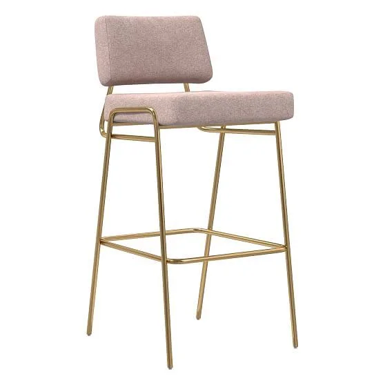 West Elm Wire Frame Bar Stool, Distressed Velvet, Mauve, Antique Brass