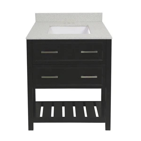 Milan 25 in. Bath Vanity with Quartz Stone Vanity Top with Backsplash - Galaxy Grey - Grey