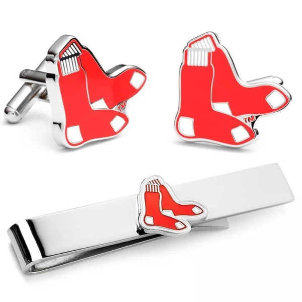 MLB Boston Red Sox Cufflinks & Tie Bar Gift Set with Gift Box, Men's