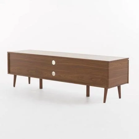 Noble House Cresent Wood Mid Century Modern TV Entertainment Stand, Walnut