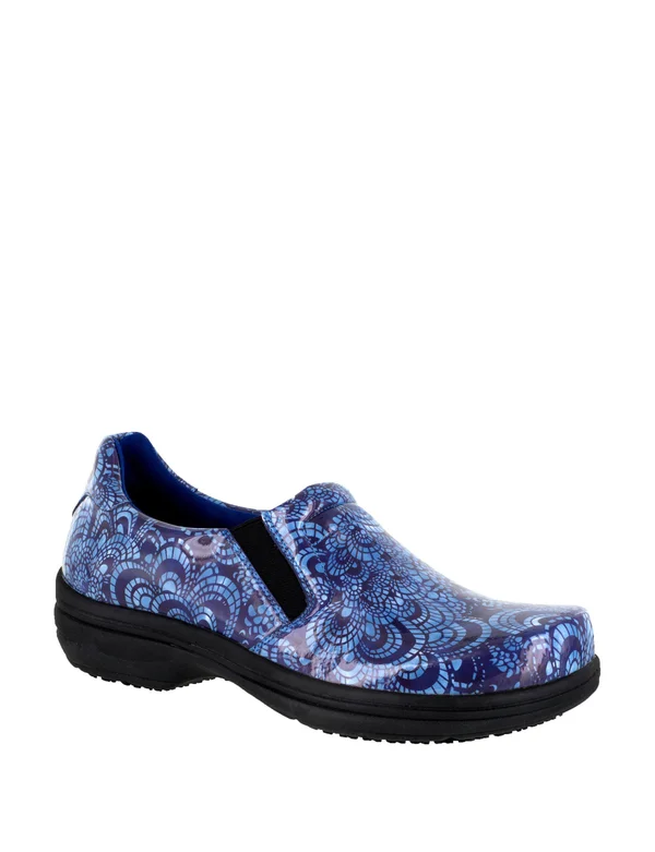 Easy Works by Easy Street Bind Work Shoes 5 M Blue Mosaic Patent