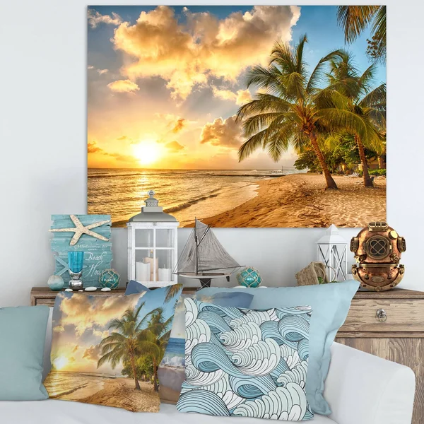 Designart &Gorgeous Beach of Island Barbados & Modern Seascape Canvas Artwork, Size: 46 inch x 36 inch