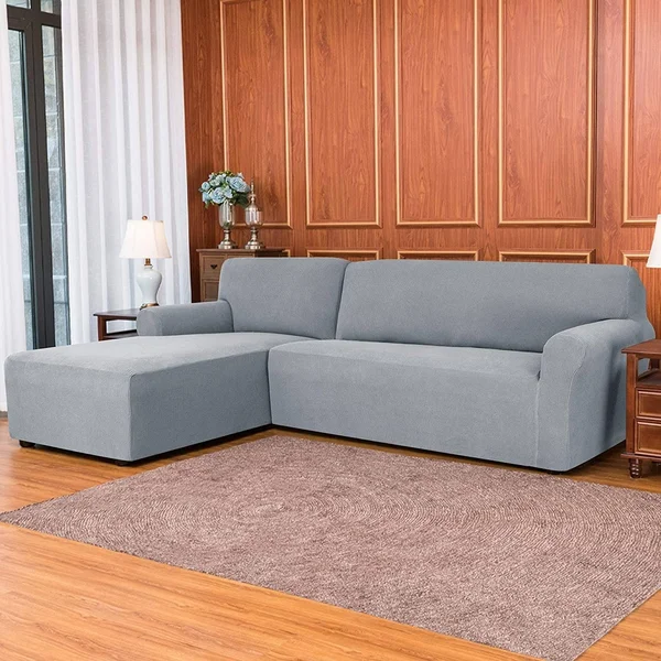 Subrtex Stretch 2-Piece Textured Grid L-Shaped Sectional Sofa Slipcover (2-Seater Left Chaise, Light Gray)