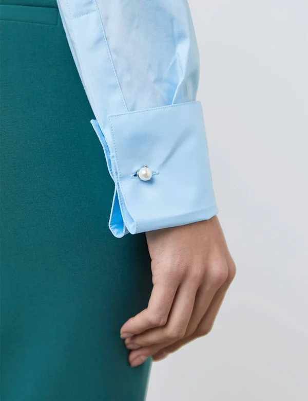 Hawes & Curtis Women's Fitted Cotton Stretch Shirt in Ice Blue, Size 12, Double Cuff