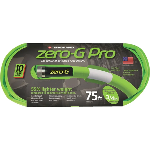 Teknor Apex 4300-75 Zero-G Pro Garden Hose, Green, 3/4x22 Dia x 75& L