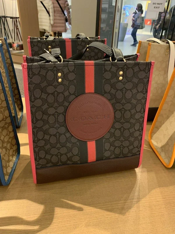 Coach Dempsey Tote Signature Jacquard Stripe Logo Patch Pink Purse Nwt