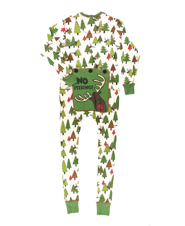 Lazy One Men's Cream & Green &No Peeking& Flapjack Pajamas - Adult Xs