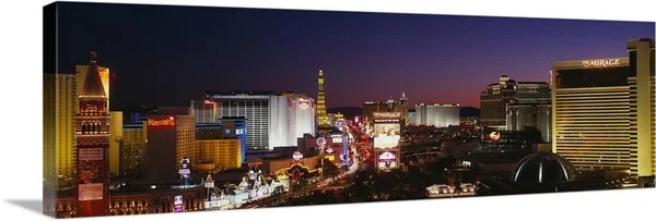 Buildings Lit Up at Night, Las Vegas, Nevada, Canvas Wall Art, 48x16, Great Big Canvas