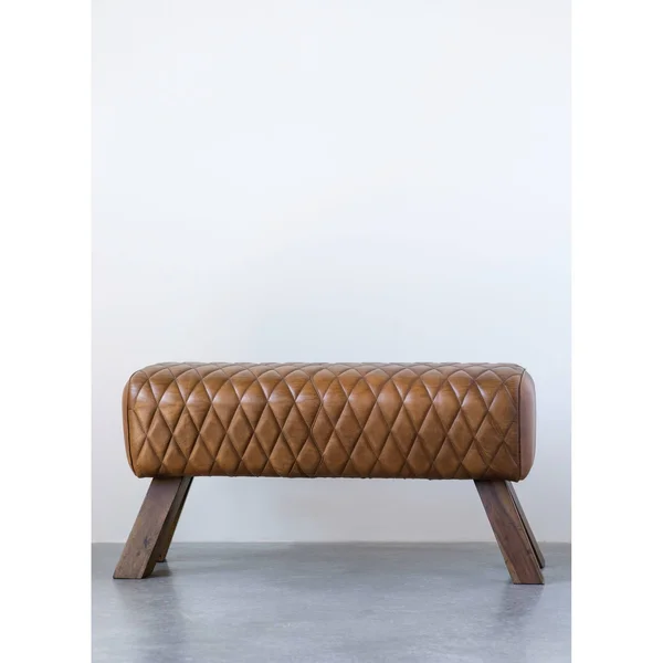 3R Studios Brown Stitched Leather & Wood Bench