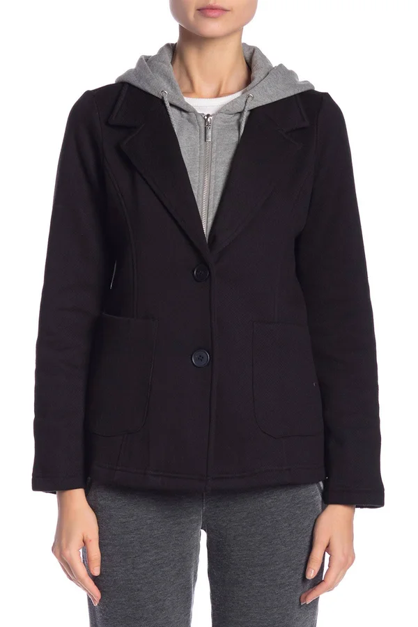 Juniors' Sebby Fleece Hooded Blazer, Girl's, Size: Large, Black