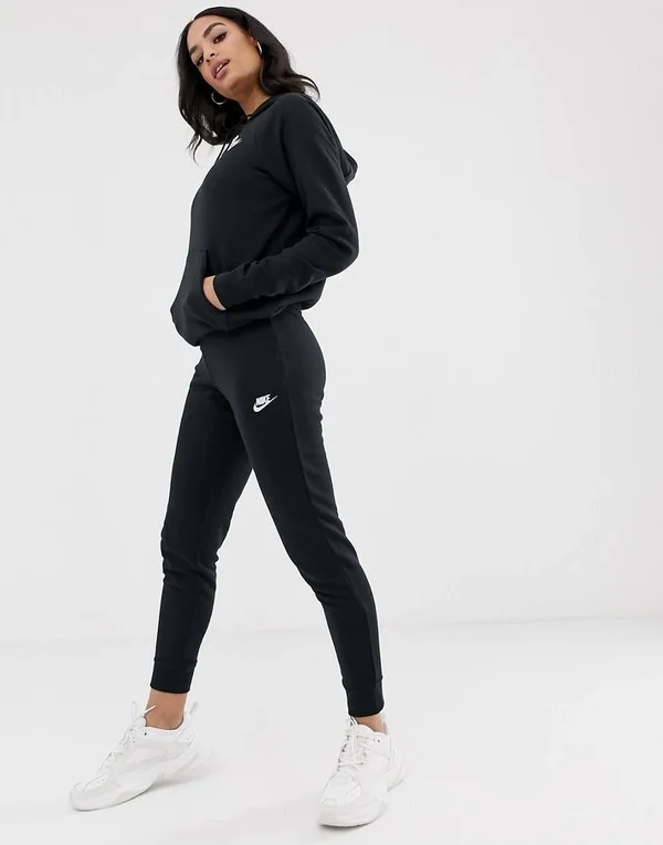 Nike Womens Essential Pant Tight Fleece Black/White Size Xs