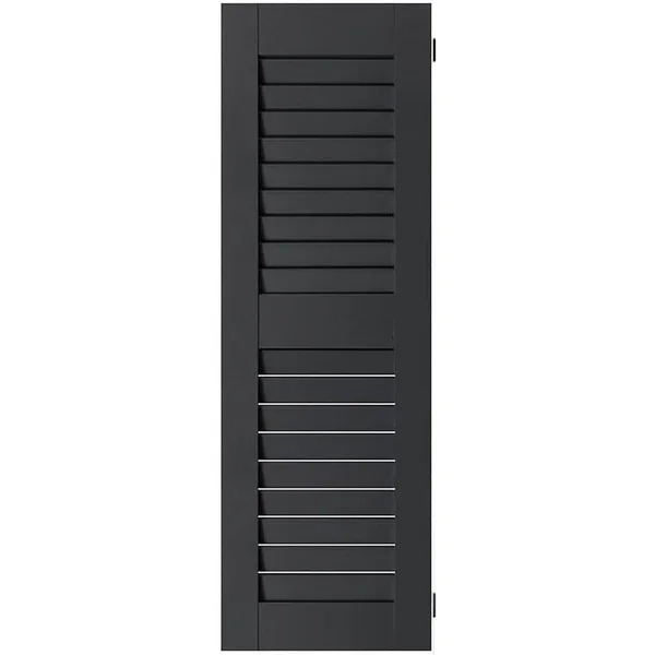 Ekena Millwork 15 in. x 62 in. Exterior Real Wood Sapele Mahogany Louvered Shutters Pair Black