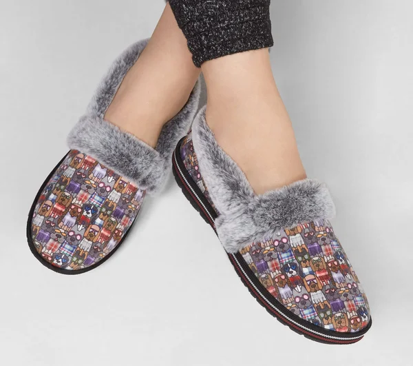 Skechers Bobs Too Cozy - Mad Plaid Slippers, Black/Multi, 8.0