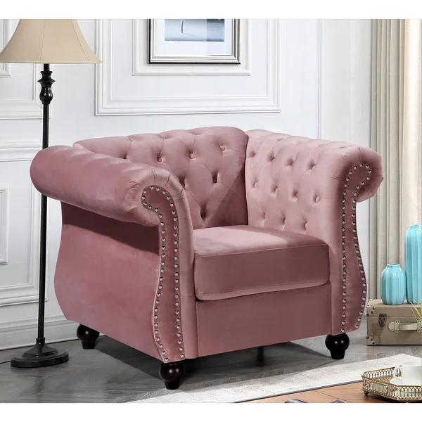 Kemos Classy Velvet Chesterfield Armchair - Black
