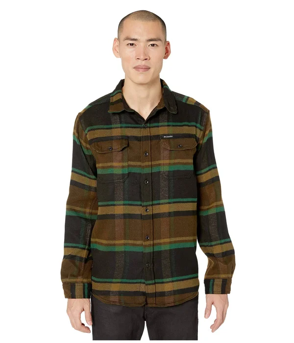 Columbia Men's Deschutes River Heavyweight Flannel, Olive Green Oversized CHECK, Medium