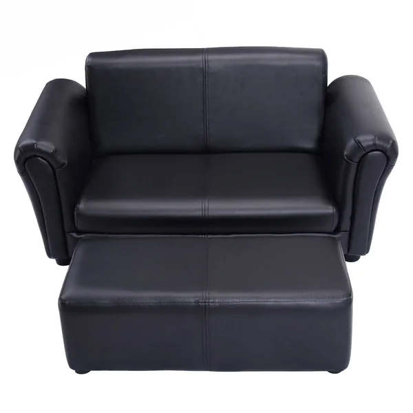 Children Sofa 2 Seat Armrest Chair Lounge with Footstool - Black