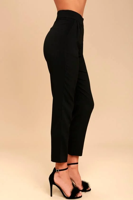 Lulus, Kick It Black High-Waisted Trouser Pants, Size Small, 100% Polyester