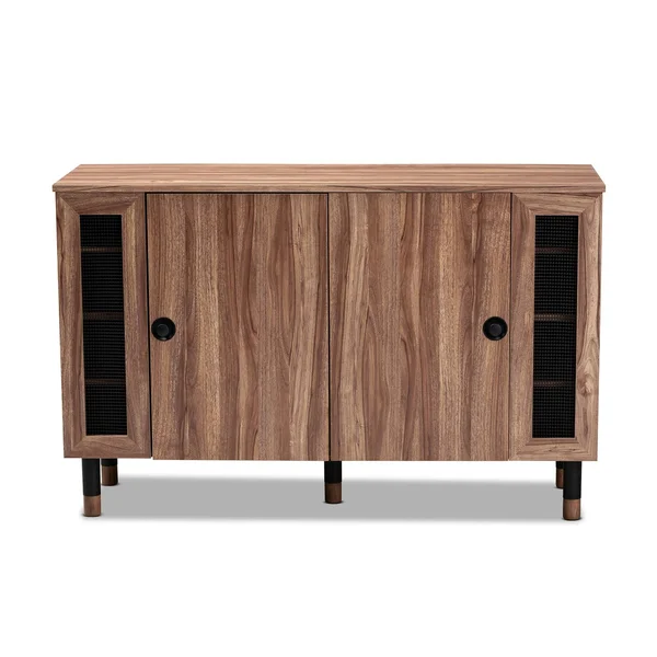 2 Door Valina Wood Entryway Shoe Storage Cabinet with Screen Inserts Brown - Baxton Studio
