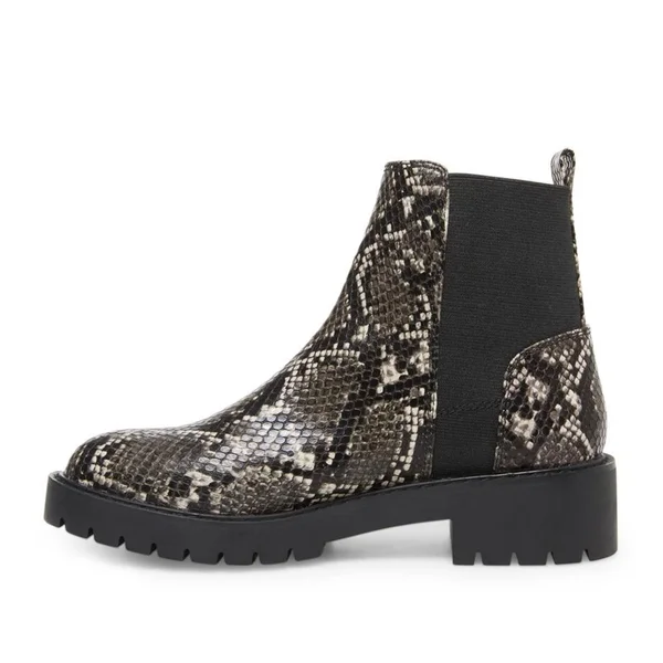 Steve Madden, Gliding Lug Chelsea Booties, Grey Snake - 7.5