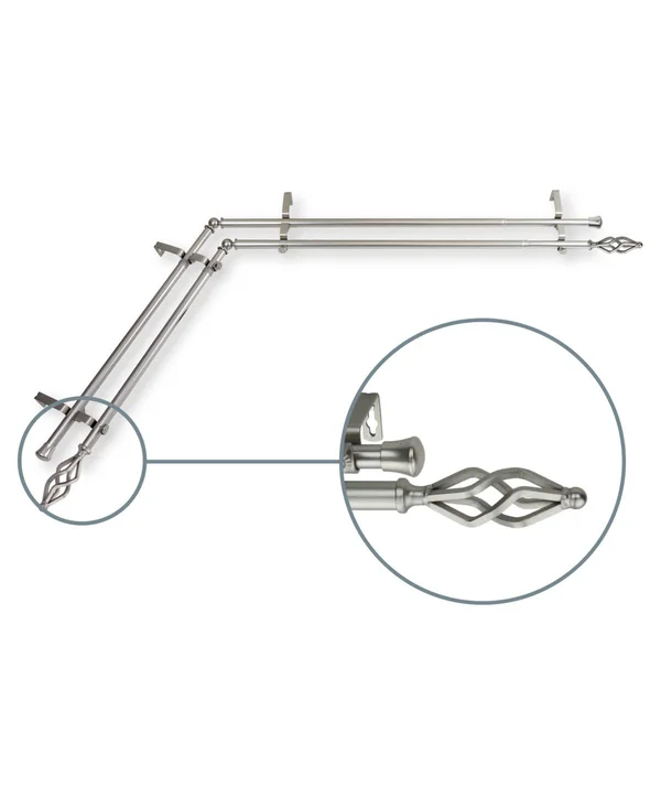 Rod Desyne 4741-485-CORNER Marquise 48-84 in. Corner Window Double Curtain Rod in Satin Nickel - Polished, Contemporary & Mo