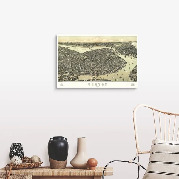 Vintage Birds Eye View Map of Boston, Massachusetts, Canvas Wall Art, 30x20, Great Big Canvas