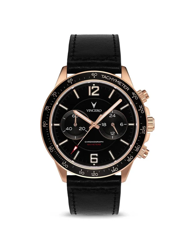 Vincero Bla-rg-p05 The Apex Rose Gold & Black Leather Men's Watch