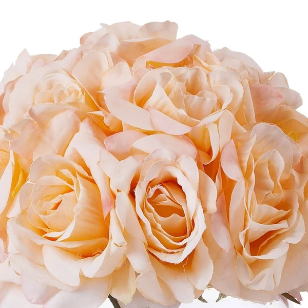 Enova Home 21 Heads Rose Silk Flower Arrangement in Round Clear Glass Vase with Faux Water - Pink