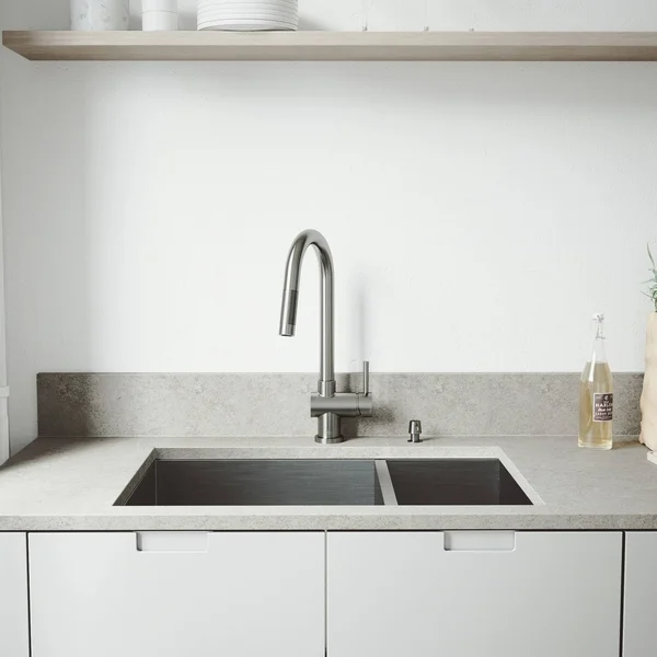 Vigo VG15182 All in One 29x22 Undermount Stainless Steel Double Bowl Kitchen Sink and Faucet Set