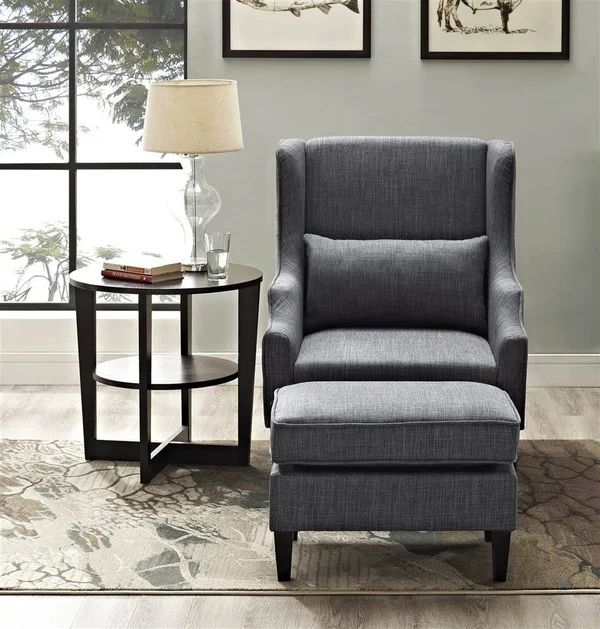 Simpli Home Ashbury Wingback Club Chair and Ottoman, Slate Grey
