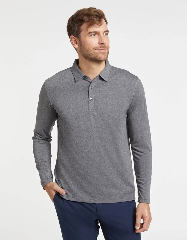 Sun Protective Long Sleeve Polo Shirt for Men UPF 50+ - UV Protection Light Grey
