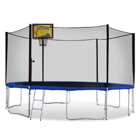 Exacme Backyard Trampoline with Rectangular Basketball Hoop and Enclosure, High Weight Limit, T13+bh07ye, Size: 13ft Frame, Yell