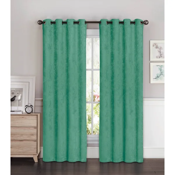 Bella Luna Faux Suede Room Darkening Grommet Curtain Panel Pair, Beige, 108x22 x 96x22