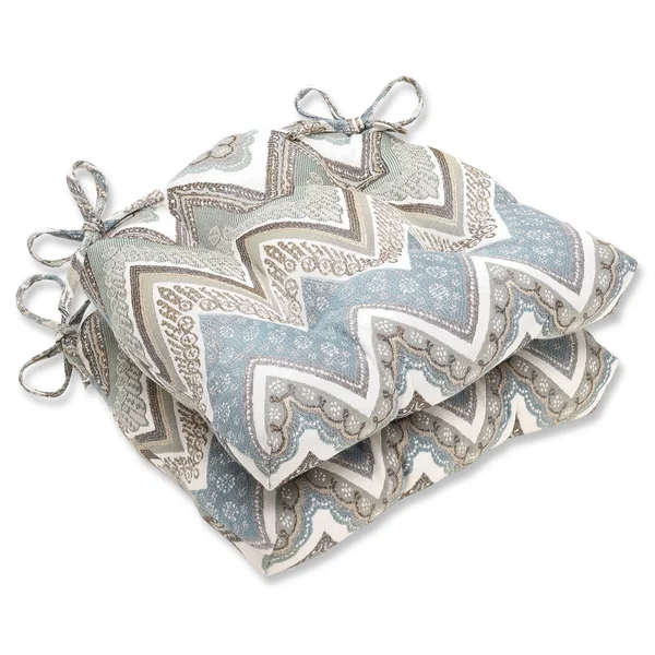 Set of 2 Neutral Chevron and Scallop Reversible Indoor Chair Cushions