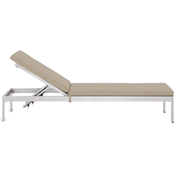 Modway Shore Outdoor Patio Aluminum Chaise with Cushions Silver Orange