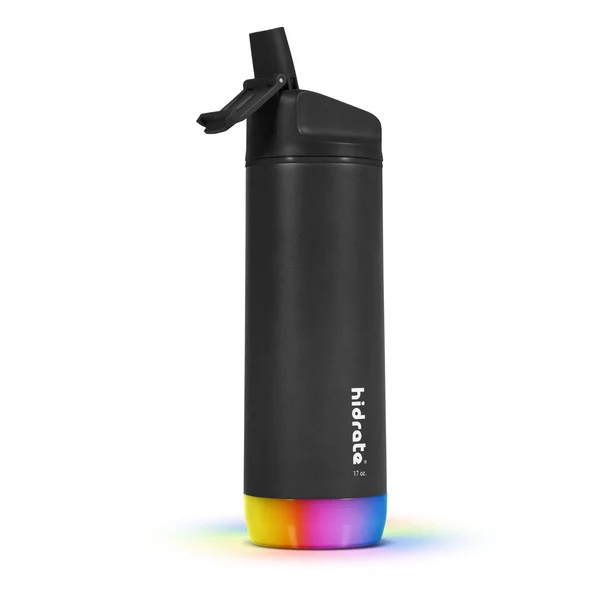 HidrateSpark Steel Smart Water Bottle, Tracks Water Intake & Glows to Remind You to Stay Hydrated - Straw Lid